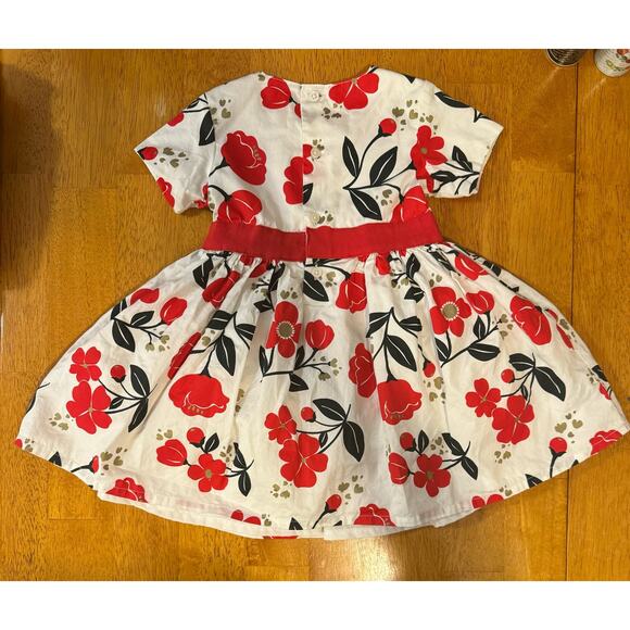 Carters 18 month white & red  flowers bow in front full skirt dress 100% cotton - Picture 5 of 6